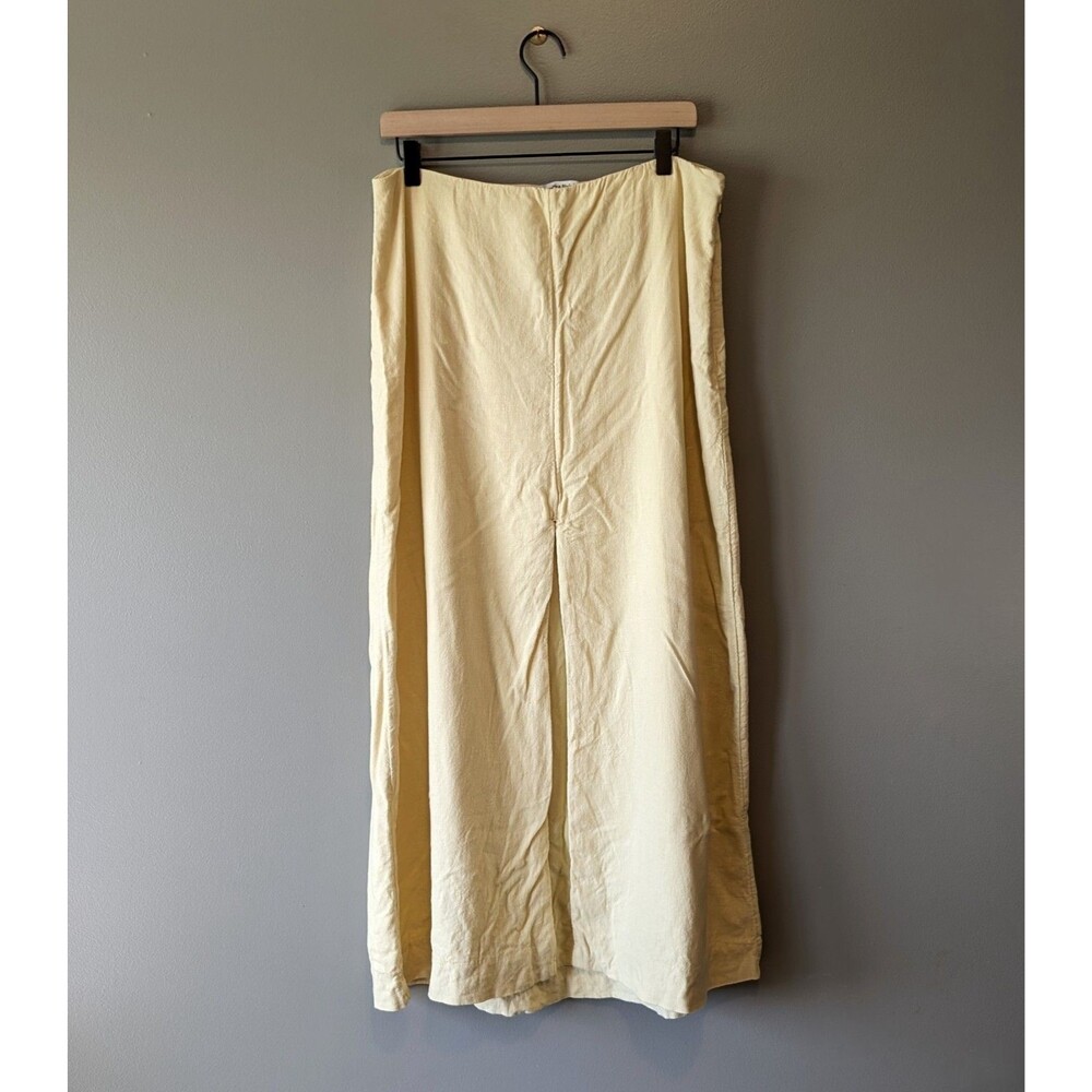 Abercrombie & Fitch Womens L Linen Blend Maxi Skirt High Rise Slit Pastel Yellow